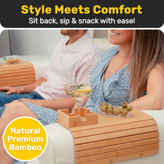 Couch Arm Tray Wooden Sofa Cup Holder Anti-Slip Clip On Side Table Drink Coaster Organizer For Eating/Drinks/Snacks