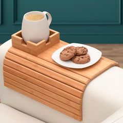 Couch Arm Tray Wooden Sofa Cup Holder Anti-Slip Clip On Side Table Drink Coaster Organizer For Eating/Drinks/Snacks